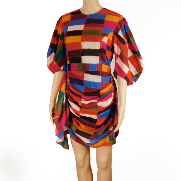 Rhode Pia Cotton Puff Sleeve Geometric Multicolour Dress - Picture 2 of 4